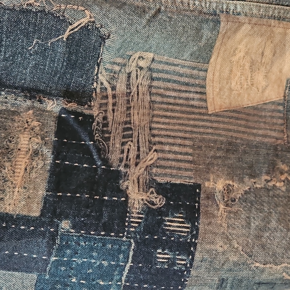 Free People Illusions Patchwork Printed Jeans Barrel Leg Relaxed Indigo 27 NWT - Picture 8 of 15
